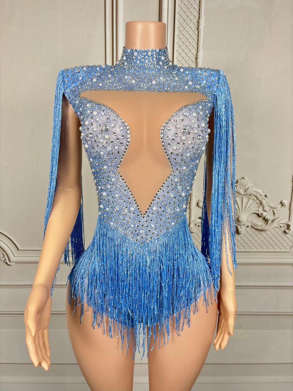 Niebieskie body z frędzlami z  – Rhinestone Banding Trim recenzja i cena