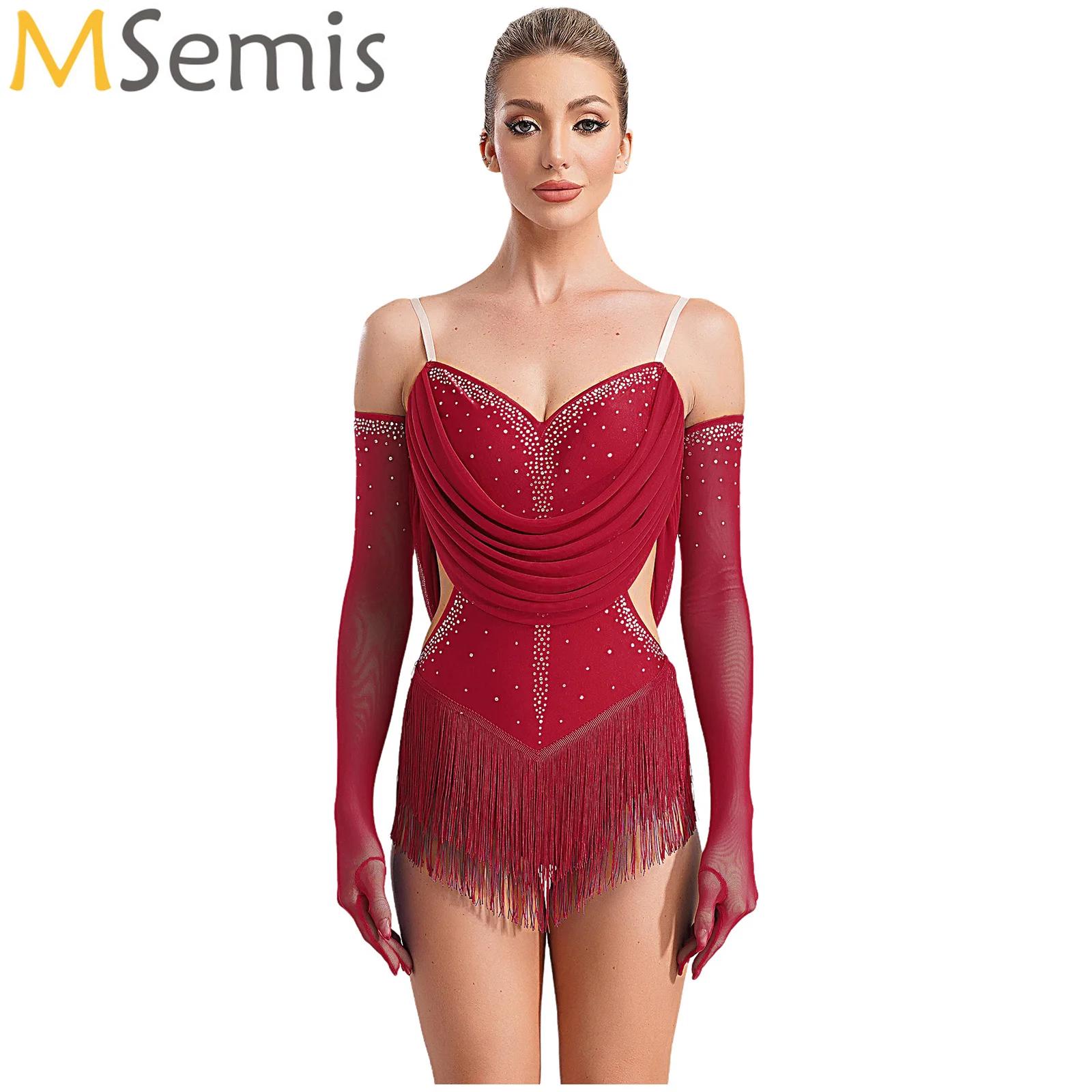Kobiety Ruched Mesh Tassel Lat – Rhinestone Banding Trim recenzja i cena