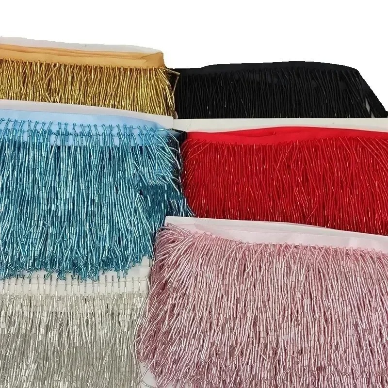 10CM Srebrno-Czerwona Koronka  – Beaded Trim Fringe recenzja i cena