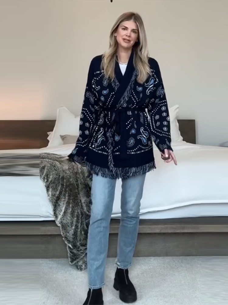Elegancki kardigan z nadrukiem – Tassel Fringe Trim recenzja i cena