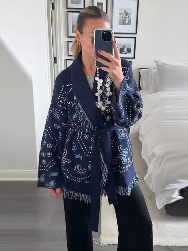 Elegancki kardigan z nadrukiem – Tassel Fringe Trim recenzja i cena